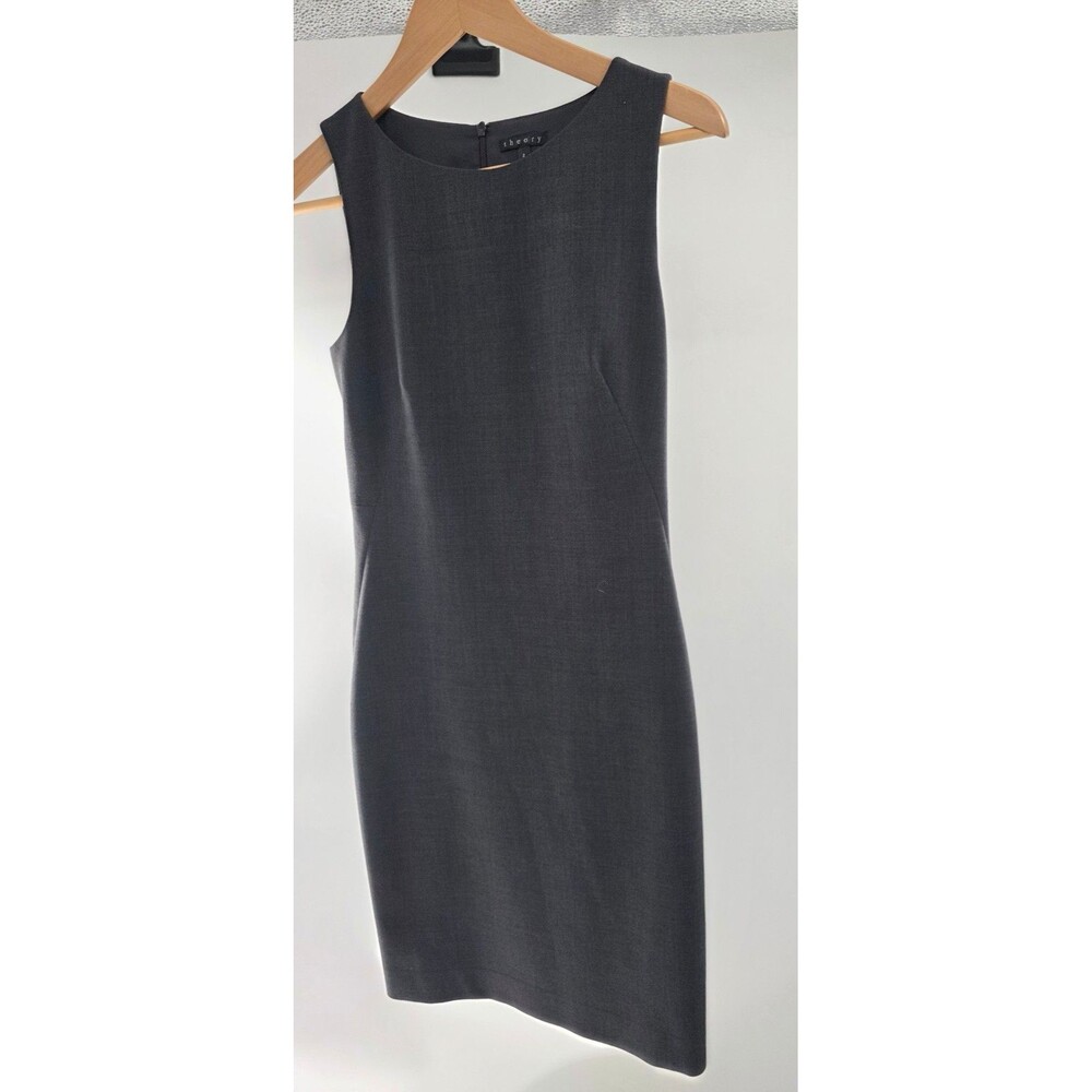 Theory Charcoal Betty 2 Urban Shift Dress wool blend fabric rear zipper